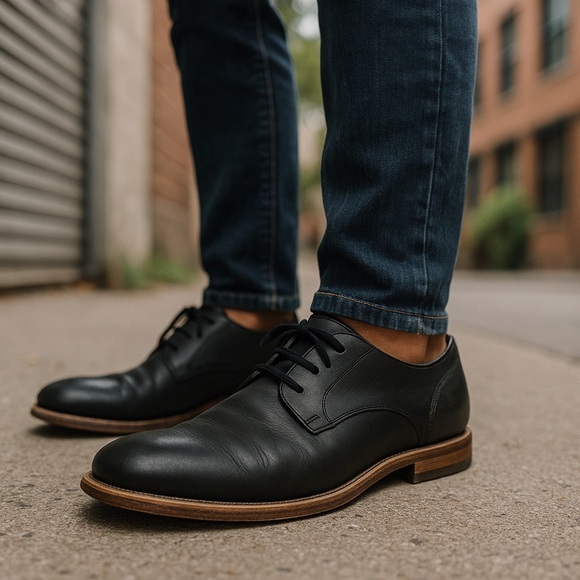 UGG Black Leather Oxfords with Brown Sole - Picture 1 of 8
